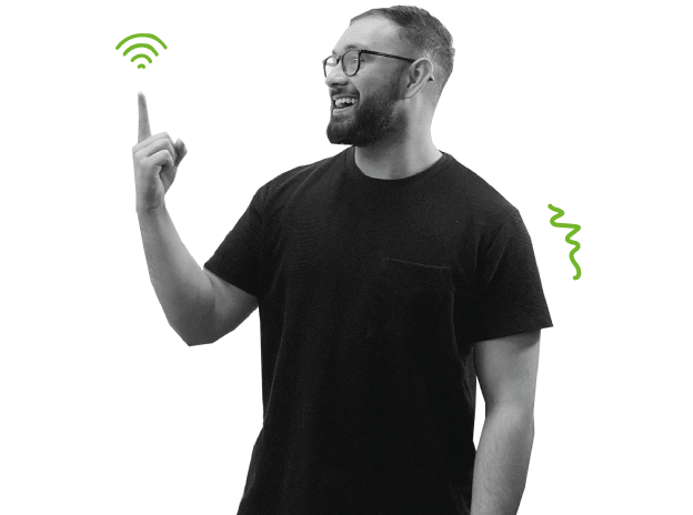 A man who looks happy about wifi